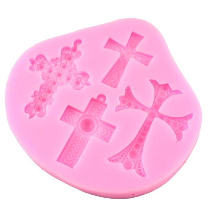 Mujiang 4-Capacity Cross Silicone Clay Fimo Sugarcraft Candy Fondant Molds N19
