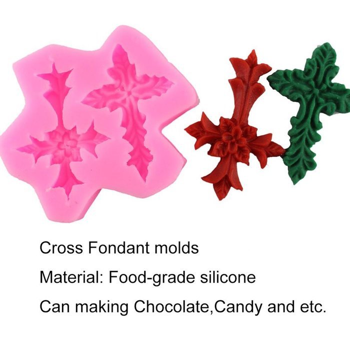 Mujiang 4-Capacity Cross Silicone Clay Fimo Sugarcraft Candy Fondant Molds N24