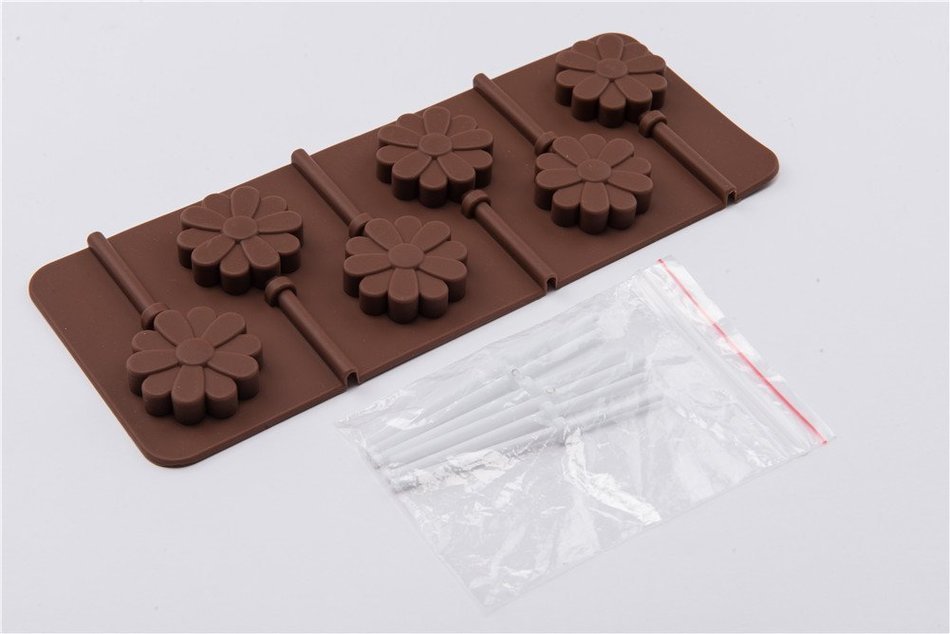 6 Cavity Sunflower Shape Lollipop Pudding Chocolate Ice Mold for Homemade DIY Products for Kids N2