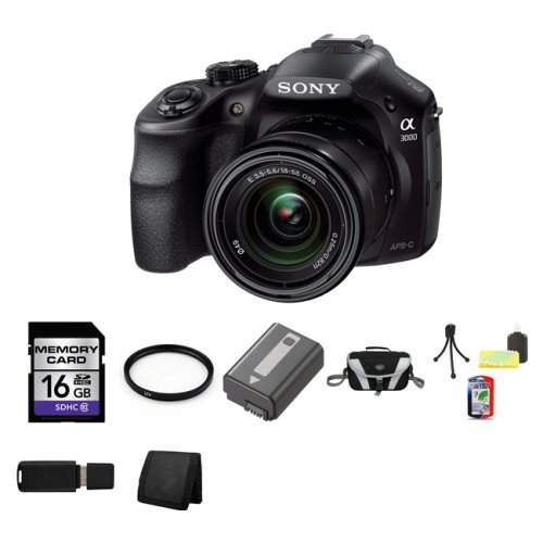 Sony A3000, ILCE-3000K, ILCE-3000KB, 20. 1MP Interchangeable Lens Camera with 18-55mm Zoom Lens (Black) 16GB Kit 1 N2