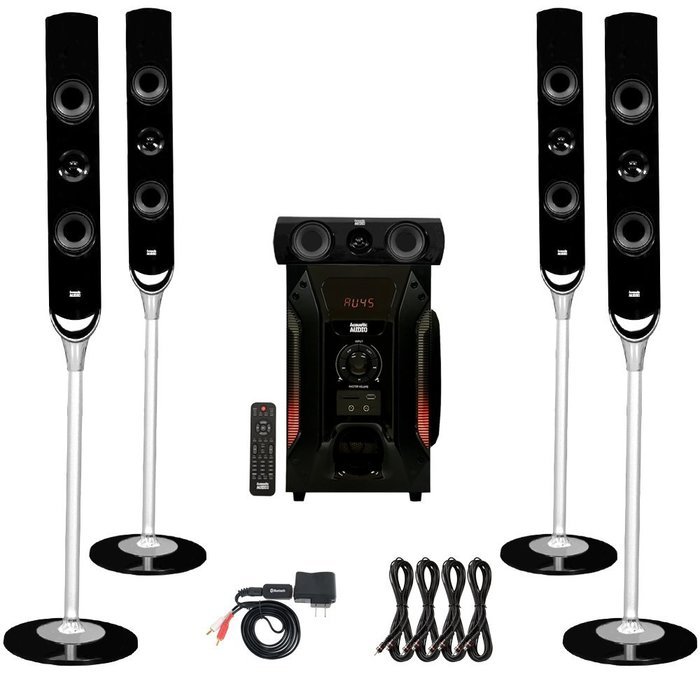Acoustic Audio AAT1000 Tower 5.1 Home Speaker System with Bluetooth and 4 Extension Cables N2