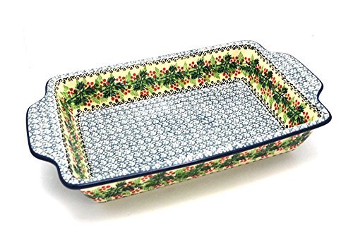 Polish Pottery Baker - Rectangular Brownie Pan - Holly Berry