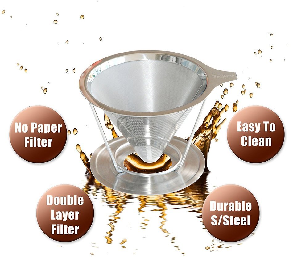 Br&ouml;y&ecirc;ur Paperless and Reusable Coffee Filter / Dripper Maker with Stand, Coffee Scoop and Recipes eBook N3