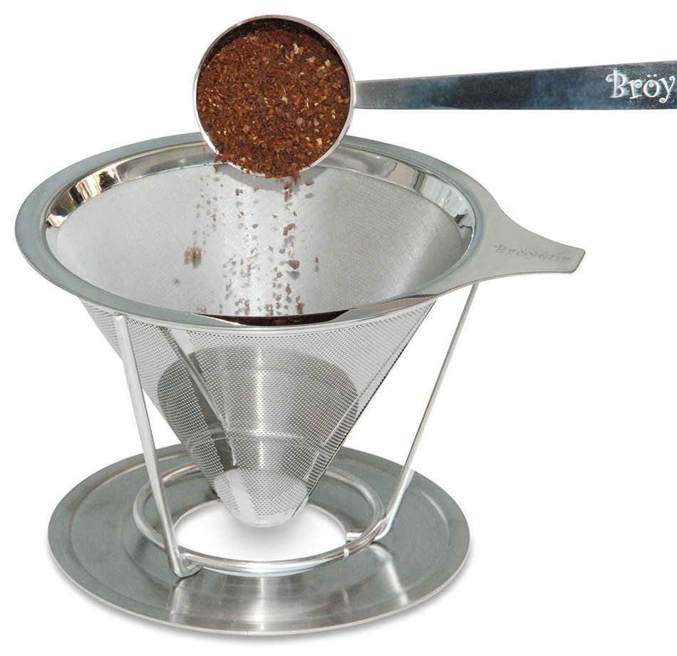 Br&ouml;y&ecirc;ur Paperless and Reusable Coffee Filter / Dripper Maker with Stand, Coffee Scoop and Recipes eBook N4