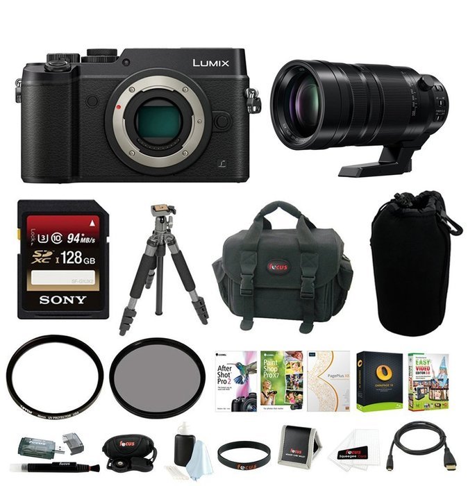 Panasonic Leica DG POWER O.I.S. Lens with Lumix Digital Camera (Body Only, Black) & 128GB Memory Card Bundle