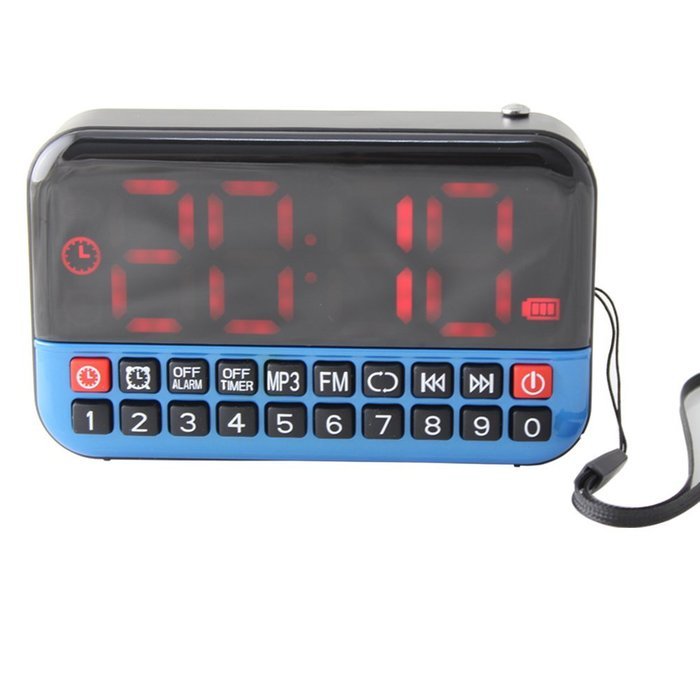 Longruner Big LED Digital Clock Radio Mini Speakers USB Disk/micro Sd Support Lake Blue