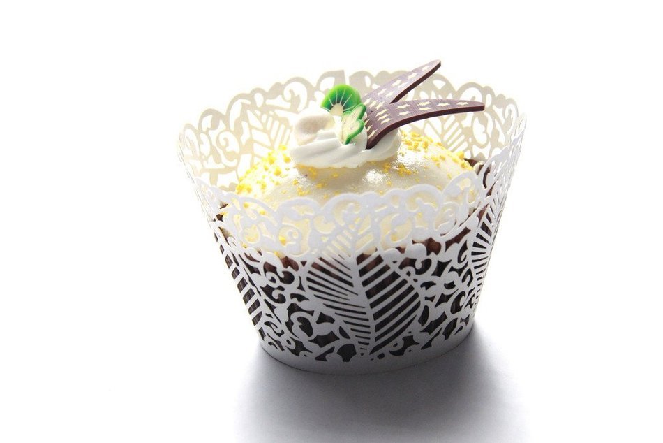 Kuke 24 pcs Seabed Leaf Laser Cut Cupcake Wrappers Cupcake Liners Muffin Container for Baby Shower Baby Birthday... N3