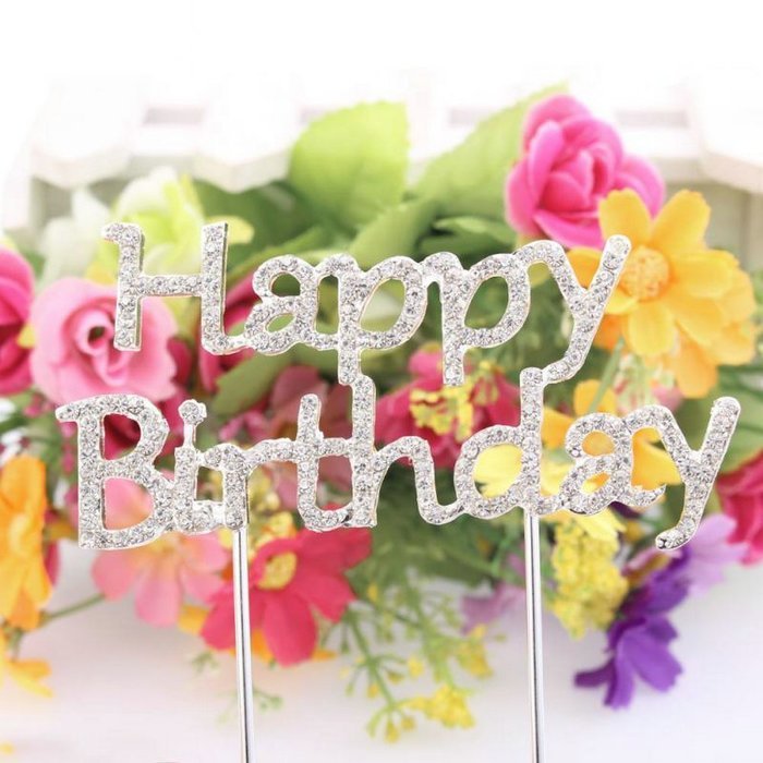 Happy Birthday Rhinestone Crystal Cake Topper Silver, Gold Numbers, Letters, Bling Love, Wedding, Birthday, Anniversary...