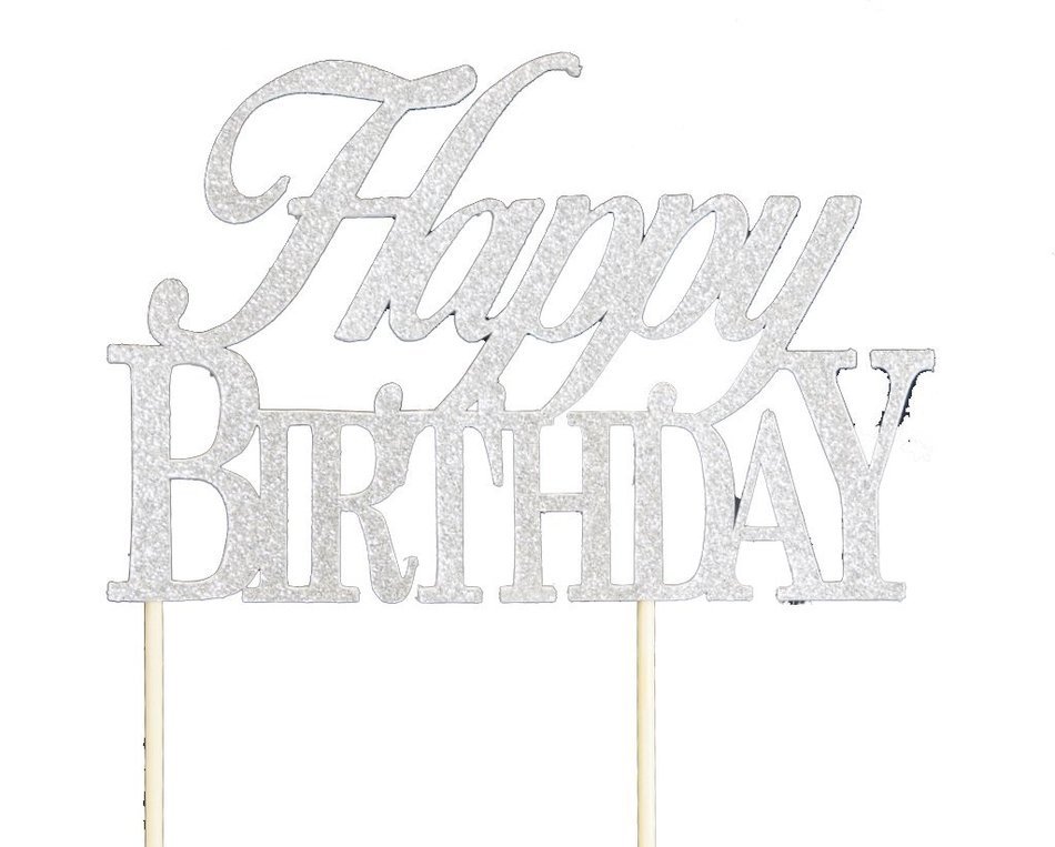 Silver Happy Birthday Cake Topper