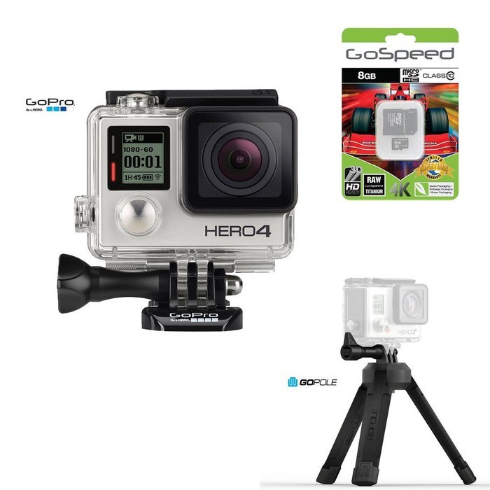 GoPro Hero4 Hero 4 12MP Full HD 4K 30fps 1080p 120fps Built-In Wi-Fi Waterproof Wearable Camera Black Adventure... N132