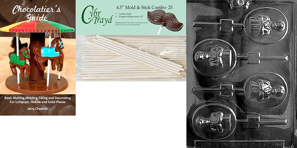 Cybrtrayd Boy Communion Lolly Chocolate Candy Mold with 25 4.5-Inch Lollipop Sticks and Exclusive Cybrtrayd Copyrighted... N4