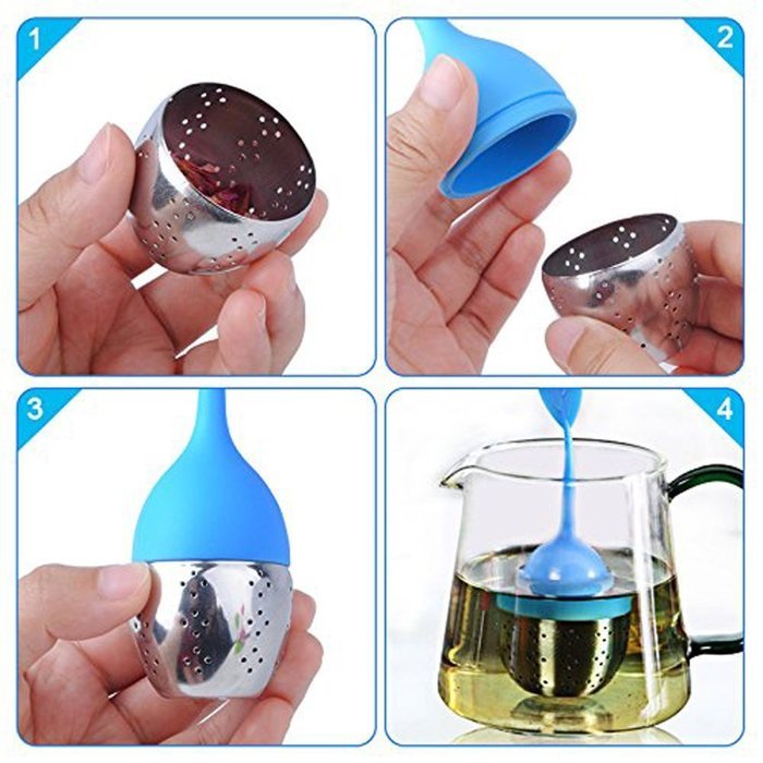 Tool Gadget 5Pcs Silicone Handle Stainless Steel Strainer with Steel Ball Silicone Leaf Lid Drip Tray Included...