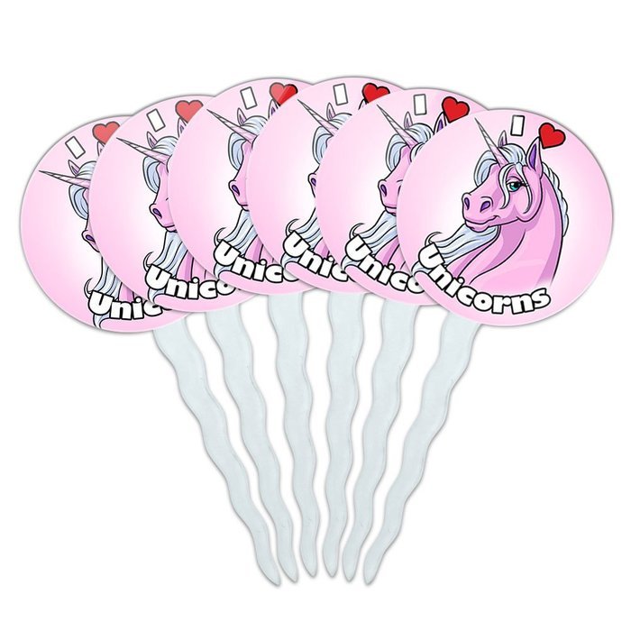 Set of 6 Cupcake Picks Toppers Decoration I Love Heart - Sloths N3