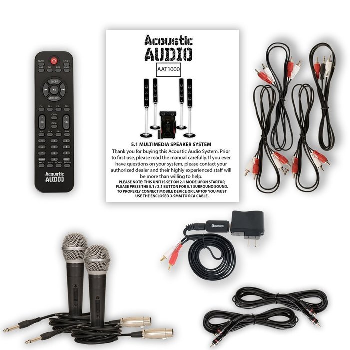 Acoustic Audio AAT1000 Tower 5.1 Speaker System with Bluetooth 2 Mics and 2 Extension Cables N2