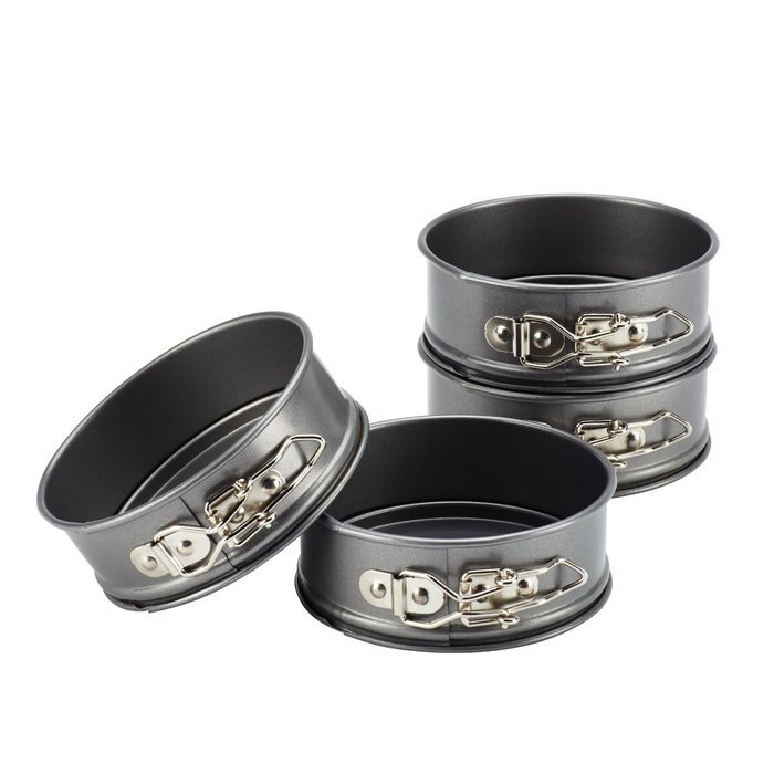 Cake Boss Novelty Nonstick Bakeware 4-Piece Springform Pan Set, Mini, Gray N2