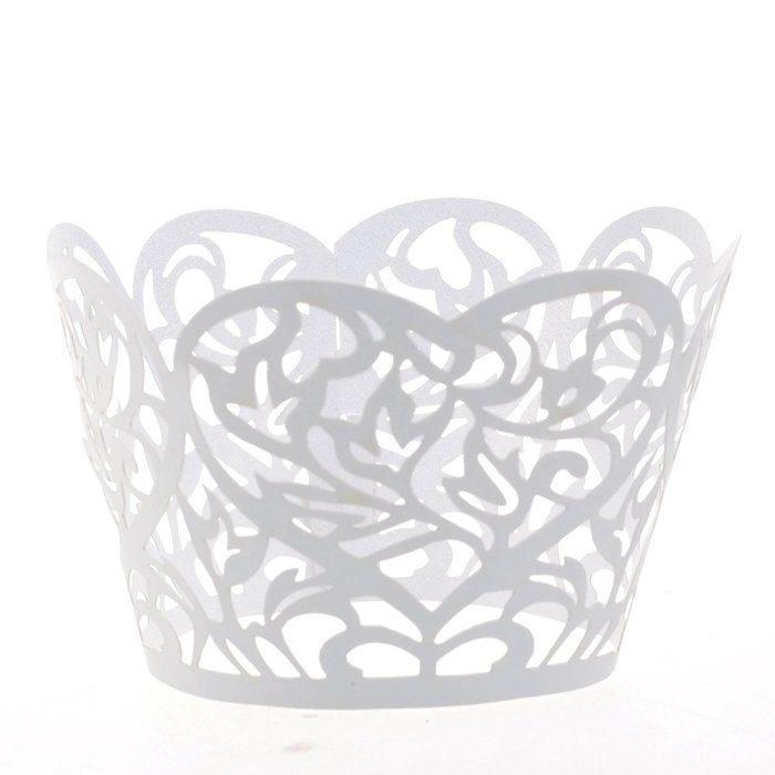 Cosmos &reg; 24 Pcs White Lace Heart Cutout Cupcake Wrapper Wraps Liner Wedding Party Cake Decoration N3