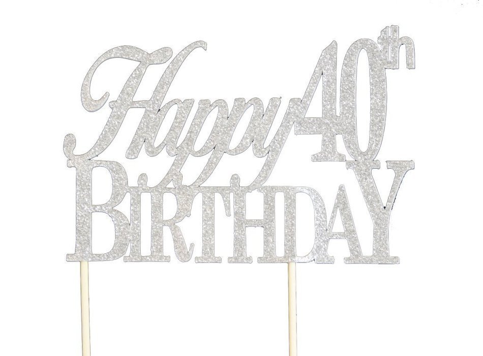 Silver Happy 40th Birthday Cake Topper