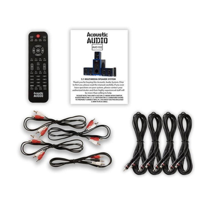 Acoustic Audio AA5102 Home Theater 5.1 Speaker System with 4 Extension Cables Surround Sound