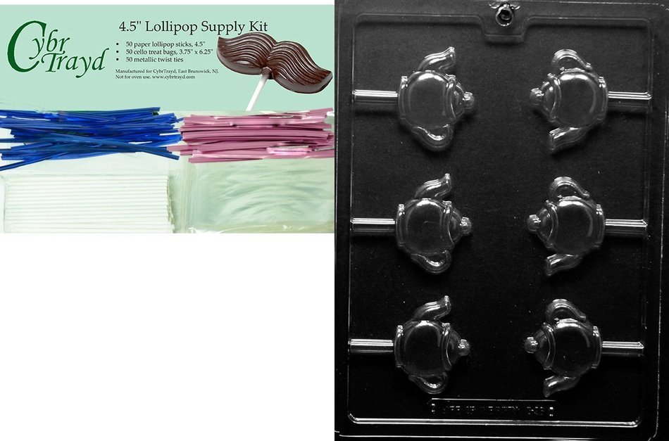 Cybrtrayd D096 Tea Pot Lolly Chocolate Candy Mold with Exclusive Cybrtrayd Copyrighted Chocolate Molding Instructions