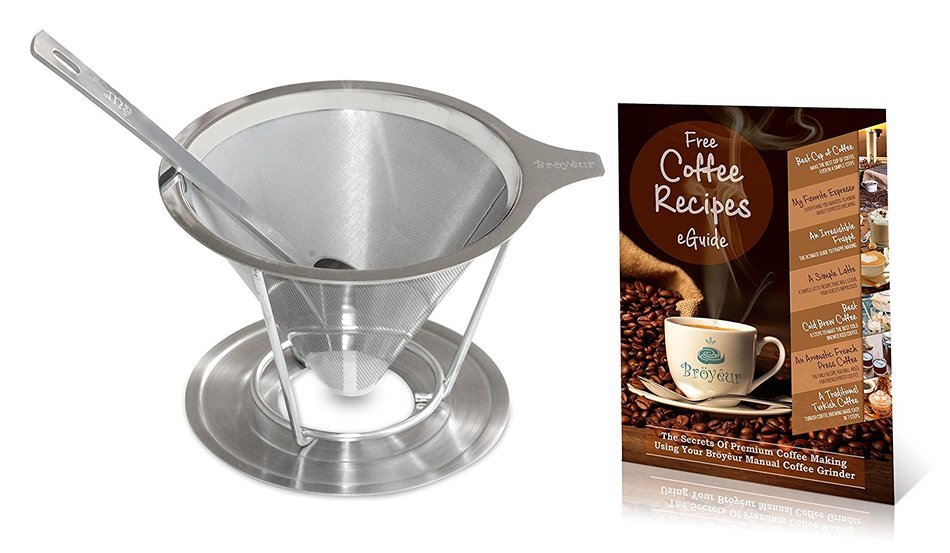 Br&ouml;y&ecirc;ur Paperless and Reusable Coffee Filter / Dripper Maker with Stand, Coffee Scoop and Recipes eBook N6