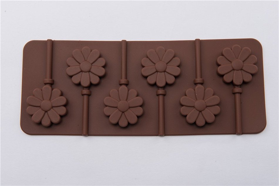 6 Cavity Sunflower Shape Lollipop Pudding Chocolate Ice Mold for Homemade DIY Products for Kids N3