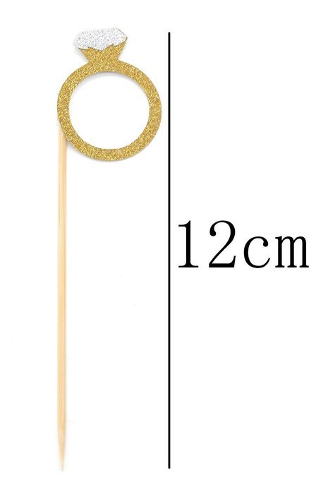 PuTwo 10 Counts Glitter Gold Diamond Ring Wedding Cupcake Toppers Birthday Cake Decorations N2