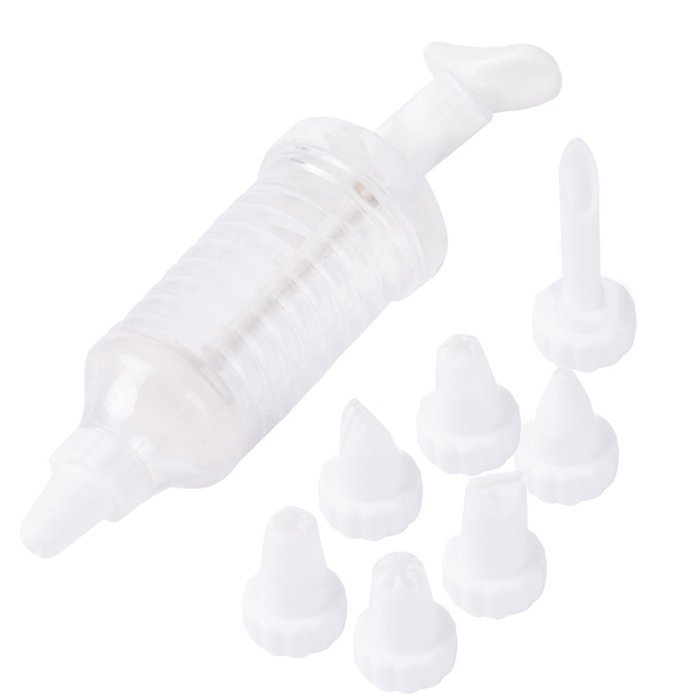 Cake Decorating Tool Set with 8 Nozzles White Cake Nozzles Piping Syringe Baking Supplies