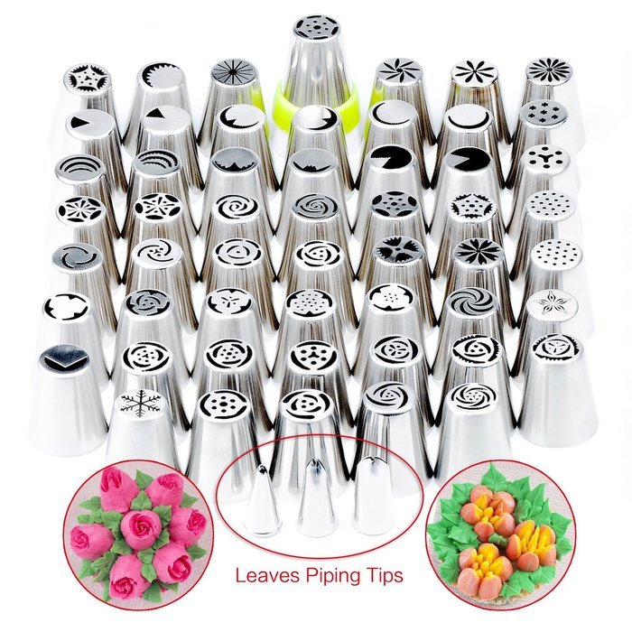 YOUKEE 58 PCS Stainless Steel Russian Piping Tips Set Icing Piping Nozzles Pastry Cake Decorating Tips,54 Flower...