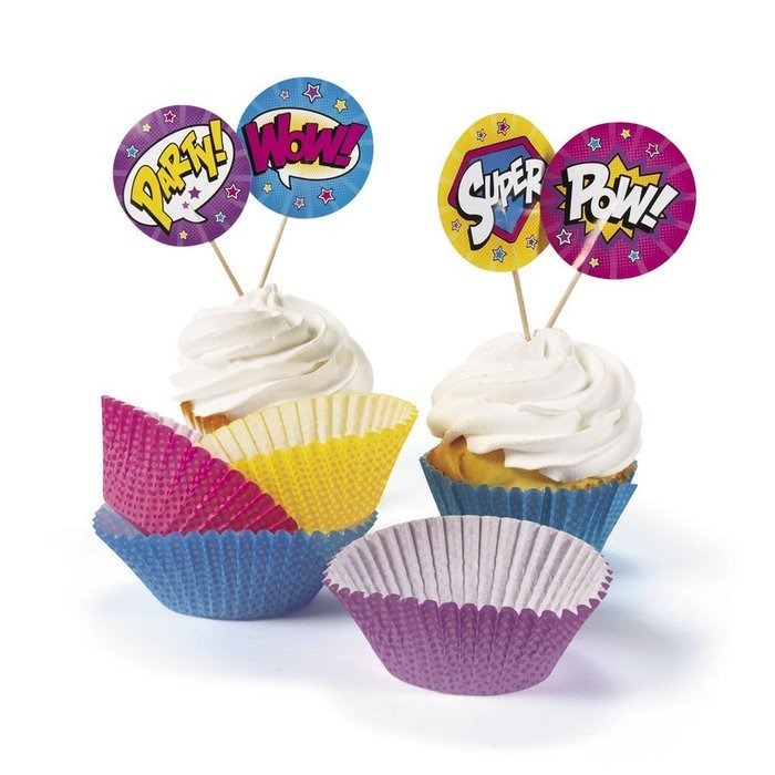 Superhero Girl Cupcake Wrappers with Picks