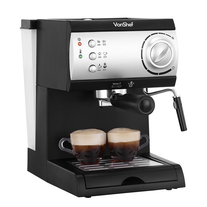 VonShef Electric 15 Bar Automatic Espresso and Cappuccino Coffee Maker Machine N7