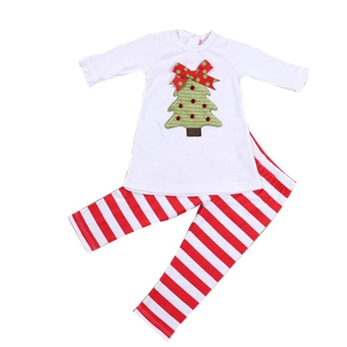 Clothes Set ,BeautyVan 1Set Kids Toddler Girls Christmas Trees T-shirt Tops+Pants Outfits Clothes (4T, White) N5