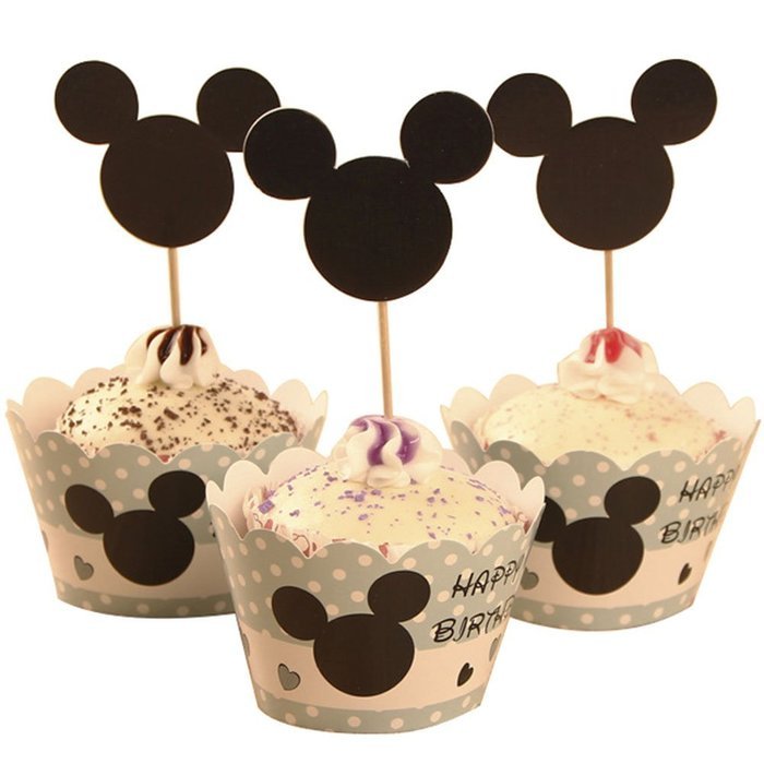 BETOP HOUSE Set of 1 Dozen Mickey Mouse Minnie Cupcake Mufiin Wrappers Toppers Kit for Kids Birthday Party Baby...