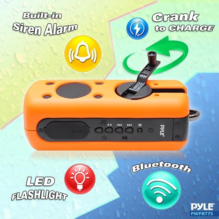 Pyle Bluetooth Waterproof Speaker with Flashlight and Hand Crank Charger, Portable - Camping Speaker - Black... N5