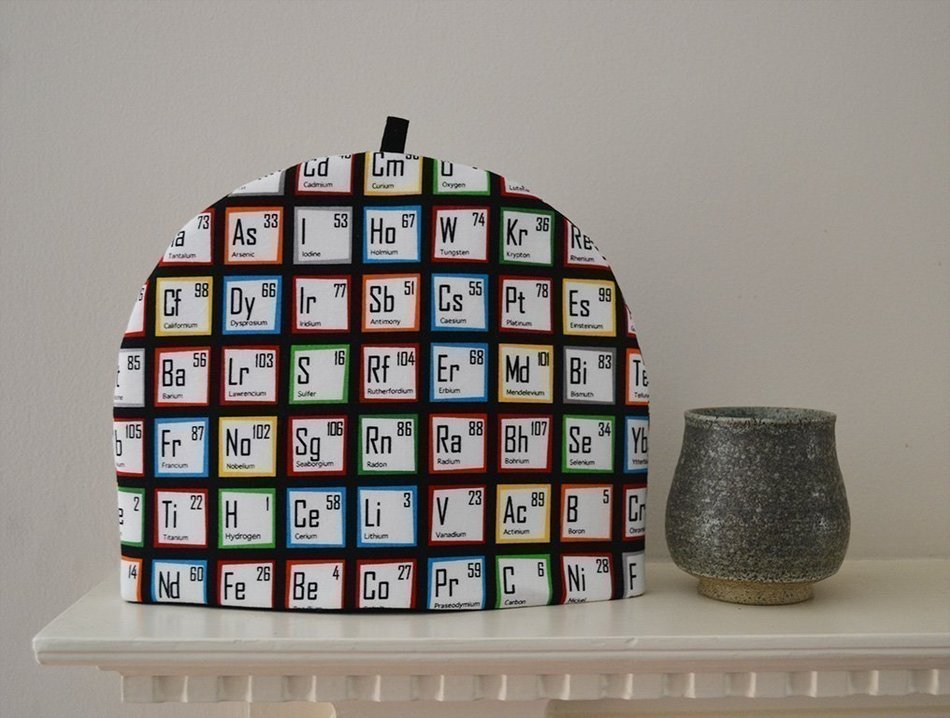 Artisanal Insulated Tea Cozy - Periodic Table - Perfect for Scientist or Physicist - 2 Color Choices - 4 Sizes