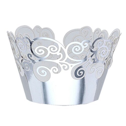 FENICAL Cupcake Wrappers Wedding Cupcake Decorations Birthday Baby Baby Shower Wrap 50-Pack (Silver)