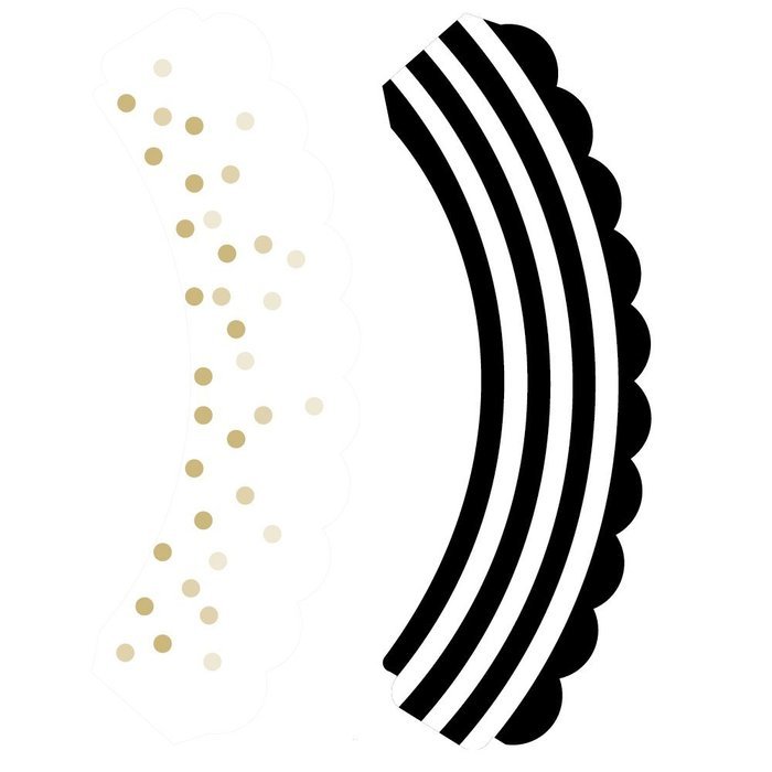 Cupcake Wrappers, Gold Ombre Polka Dots, Black and White Stripe, Confetti Couture Party Supplies, 36