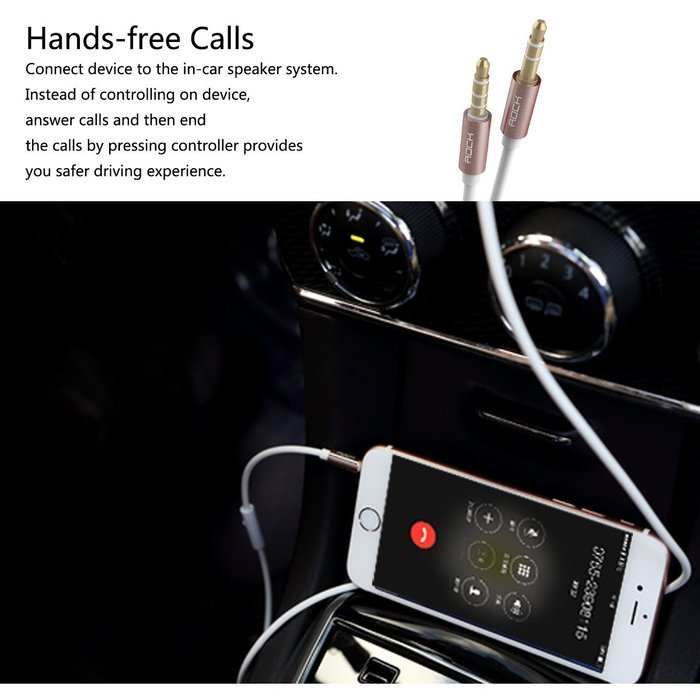 ROCK Stylish 3.5mm Multifunctional Audio Cable for AUX Devices, In-line Control, Tangle-free, High Flexibility... N8