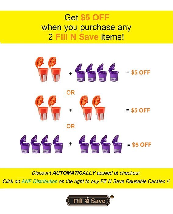 Fill N Save 4 Pack Reusable K-Cups for Keurig 2.0 & Backward Compatible With Original Keurig 1.0 Models. Works... N5