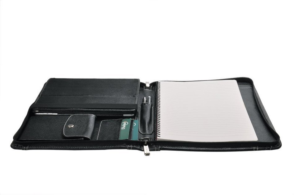 Letter-Size Leather Portfolio With Detachable iPad Air 2 / iPad Air Holder and Multiangle Viewing, Black