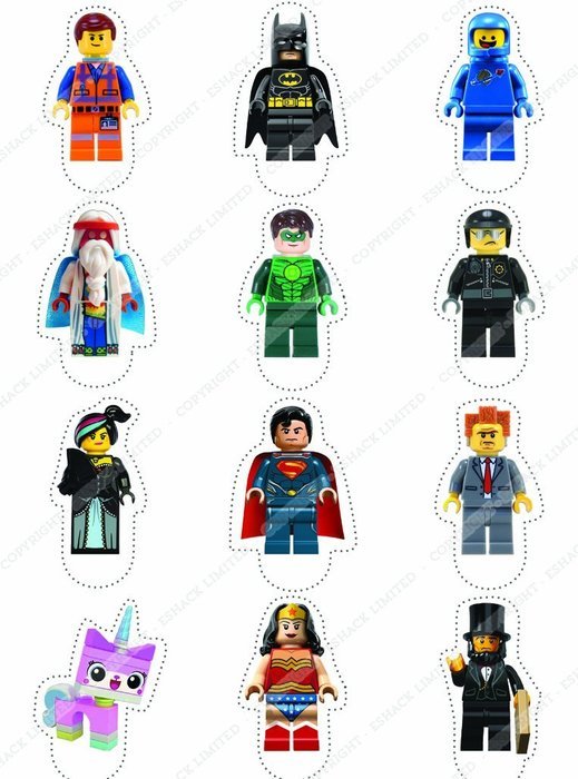 Cakeshop 12 x PRE-CUT Lego Movie Stand Up Edible Cake Toppers