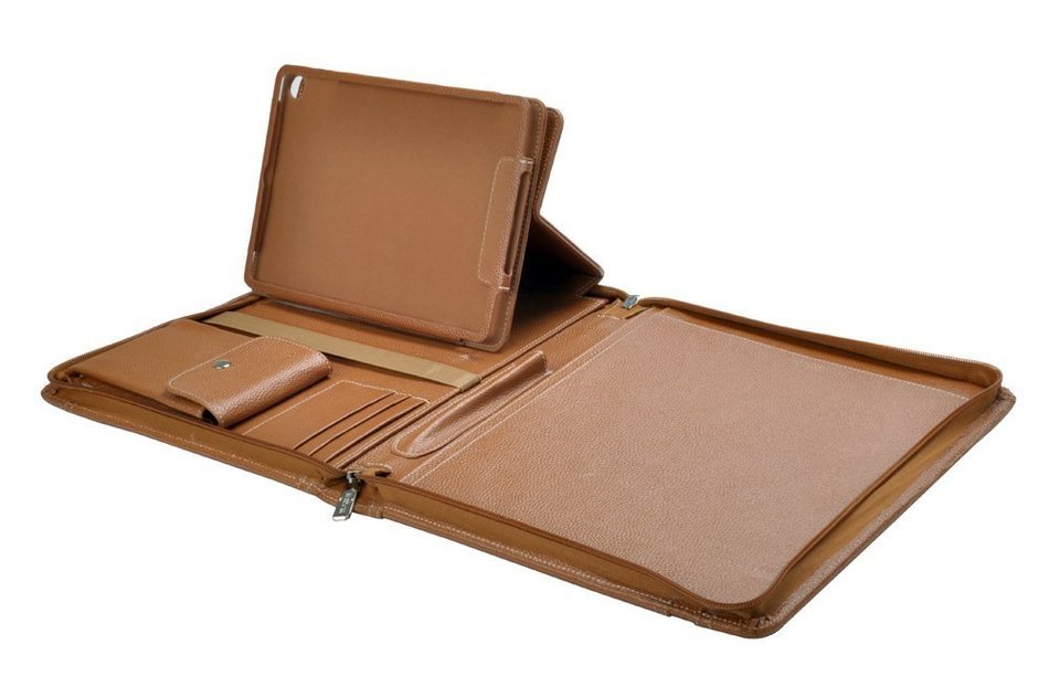 Letter-Size Leather Portfolio With Detachable iPad Air 2 / iPad Air Holder and Multiangle Viewing, Black N2