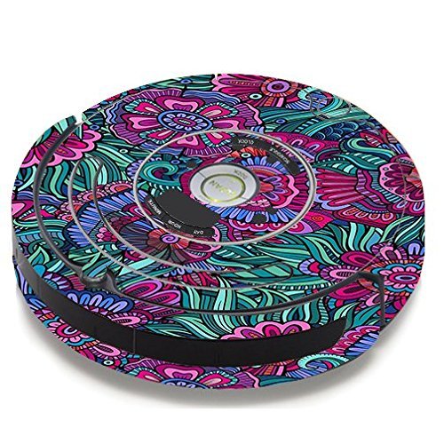Skin Decal Vinyl Wrap For IRobot Roomba 650 655 Vacuum / Floral Flowers Retro