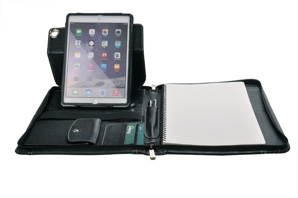 Letter-Size Leather Portfolio With Detachable iPad Air 2 / iPad Air Holder and Multiangle Viewing, Black N4