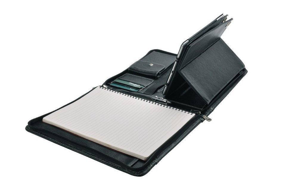Letter-Size Leather Portfolio With Detachable iPad Air 2 / iPad Air Holder and Multiangle Viewing, Black N6