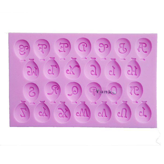 Yunko 26 Cavity Balloon Shape 26 Letters Baby Shower Party Silicone Fondant Cake Decorating Chocolate Mold Candy...