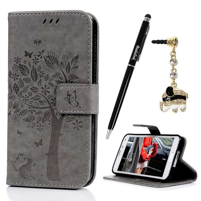 S5 Case,Samsung Galaxy S5 Case (i9600) - Wallet Embossed Flower Tree PU Leather Soft TPU Inner Cover with Magnetic... N3