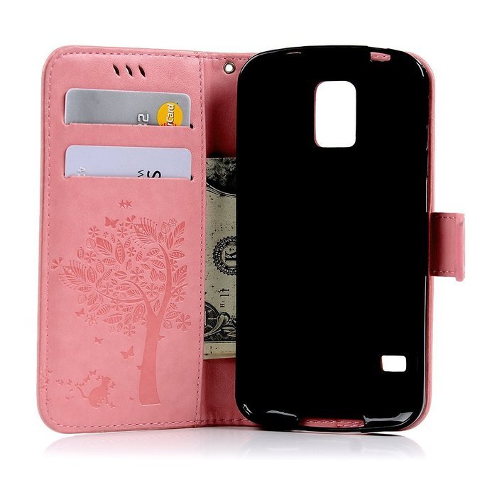 S5 Case,Samsung Galaxy S5 Case (i9600) - Wallet Embossed Flower Tree PU Leather Soft TPU Inner Cover with Magnetic... N4