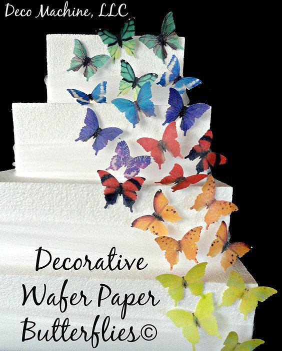 24 Decorative Wafer Paper Butterflies&copy; Small Assorted Rainbow Colors Butterflies Pre-cut 1.75" each Edible Butterfly
