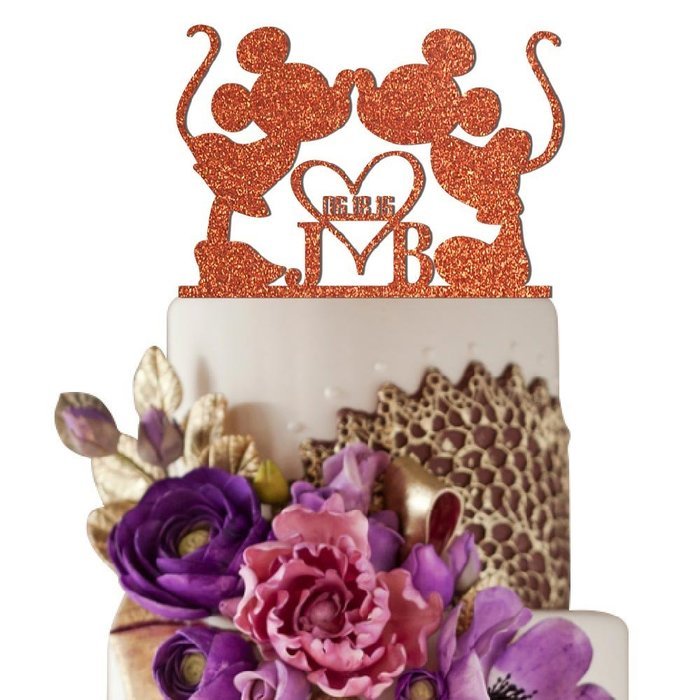 Sugar Yeti Made In USA Personalized Wedding Cake Topper Minnie Heart Mickey Initials With Date #25 Black
