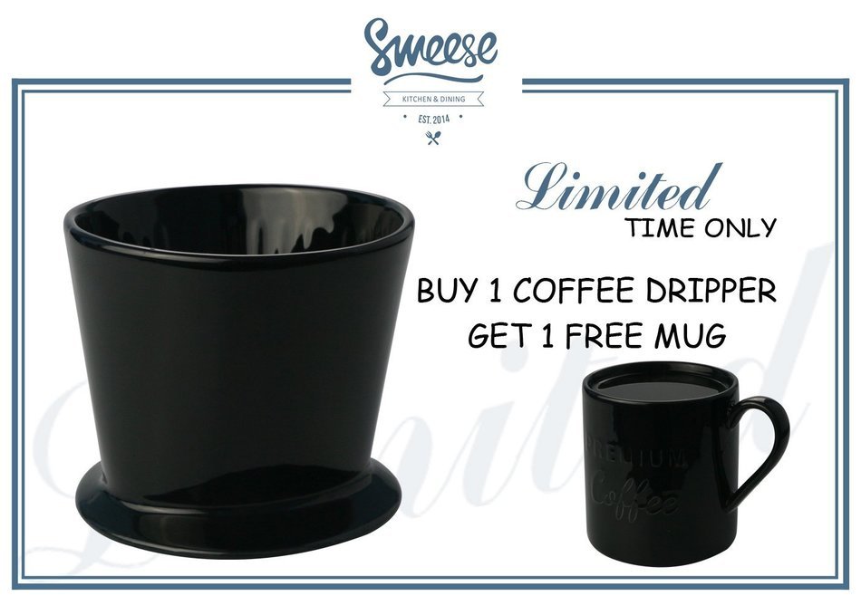 Pour Over Coffee Dripper - with Bonus Porcelain Mug, Black - by Sweese N4